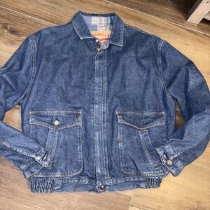 Vintage 1960s  Rare Levi's Mens Denim Big Label Full Zip Bomber Jacket Plaid  XL